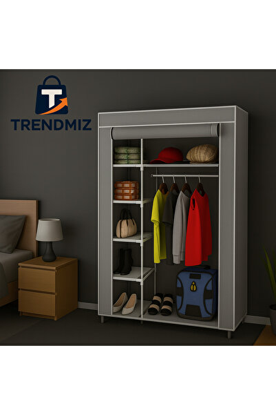 Trendmiz Tek Yandan Raflı Bez Dolap | Katlanabilir Gardırop | Toz Geçirmez Fe...