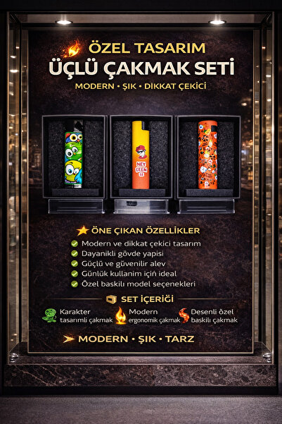 DoğanÇakmak Çakmak 3 lü set ışıklı jet mavi alev rüzgar metal kaplama kırmızı...