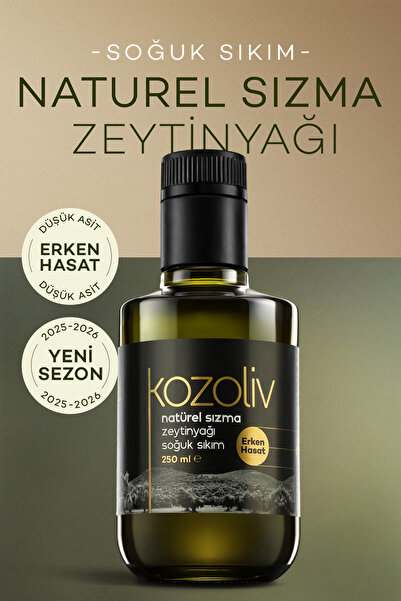 kozoliv 2025-26 Yeni Sezon Erken Hasat Soğuk Sıkım Zeytinyağı 250 ML Cam Şişe