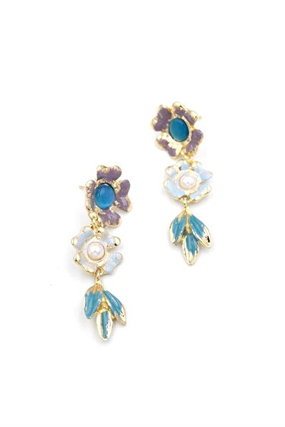 Royaleks أقراط زهرة معدنية - فيروزي