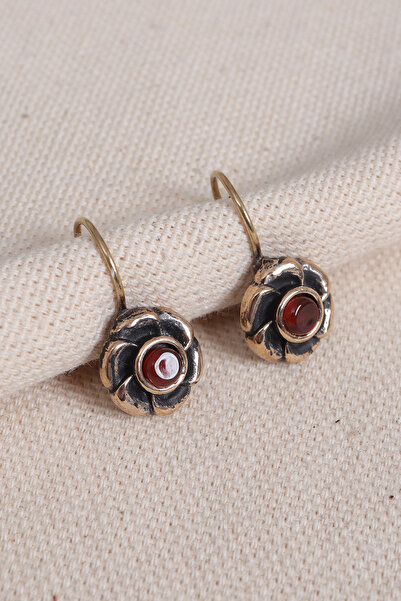 Süspüs Accessories Authentic Earrings with Carnelian Stone and Flower Figures
