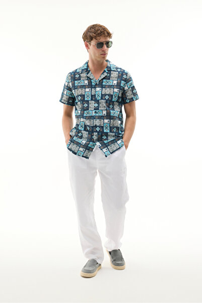 Mudo Men's White Straight Fit Linen Trousers
