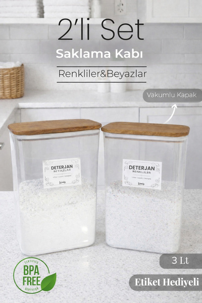 naturelove 2-Piece Natural Wooden Vacuum Lid Powder Detergent Box Colorful Wh...