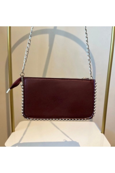 lüxeva35 Gümüş Boncuk Detaylı Zincir Askılı Portföy Çanta