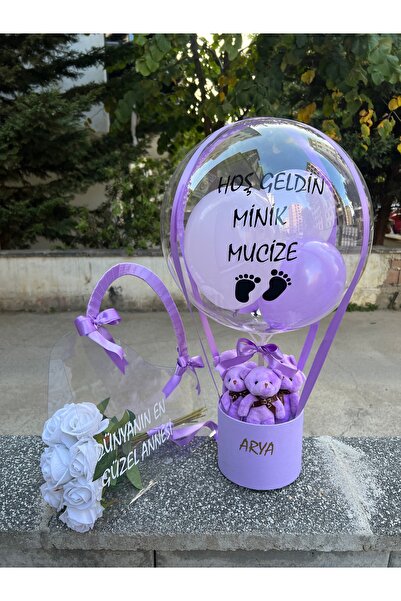 u&b teddy bear flowers Kişiye Özel Yenidoğan Balon Kutusu & Çantada Güller An...