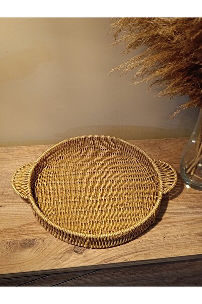 Paganca Hasır Rattan Sunum Tepsi Orta Boy Organizer Yuvarlak