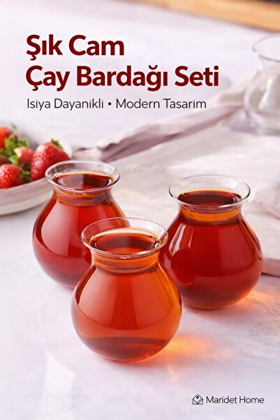 Maridet 6'lı Kulpsuz Keyfi Ala Çay Bardağı Seti | Borosilikat Cam Bardak Takı...