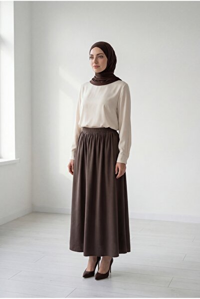 BENAHOLL Buğlem Çift Cepli Parçalı Etek-BY5036.1 Açık Kahve