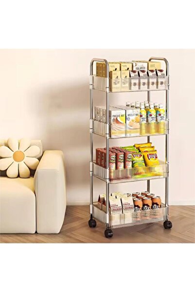 MOSTAFA عربة تخزين 4 أرفف إكريليك شفافة متعددة الاستخدام بعجلات