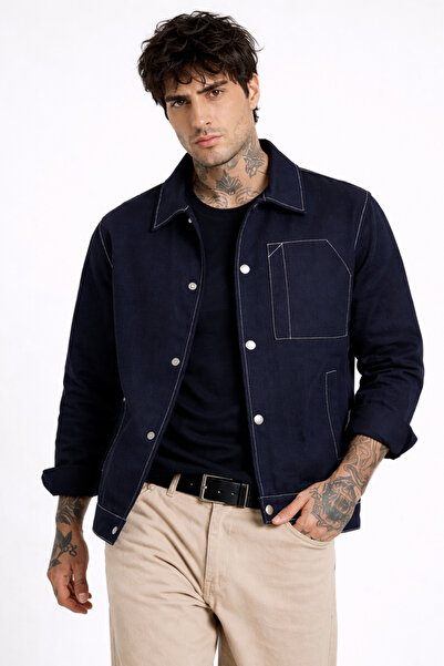freemen Men's Navy Blue Seam Detail Oversized Gabardine Transitional Jackets ...