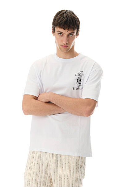 Mudo تي شيرت مطبوع برقبة دائرية كبيرة الحجم