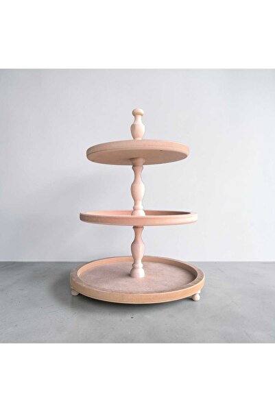 SEKAY AHŞAP Ahşap Boyanabilir Üç Katlı Dekoratif Sunumluk