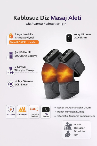 Yellowtech 2 Adet Şarjlı Isıtmalı Diz Masaj Aleti – Titreşimli Fizyoterapi Di...