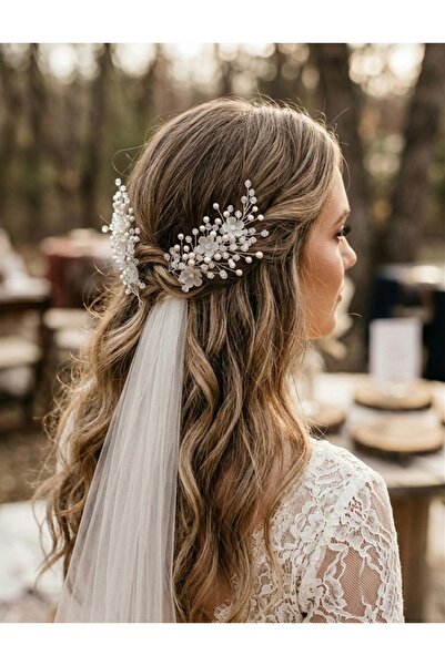 ASİMEL TASARIM Çiçek Detaylı Kristal Yan Taç