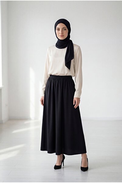 BENAHOLL Buğlem Çift Cepli Parçalı Etek-BY5036.1 Siyah