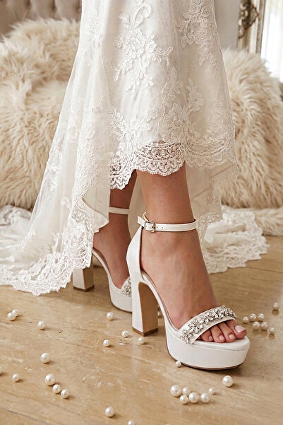 Modavien Pantofi de mireasă de damă cu platformă albă de 13 cm