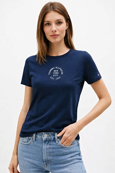 Tommy Hilfiger Slim Fit Gold Printed Cotton T-Shirt /Stamp Logo Slim C-Nk Ss Tee