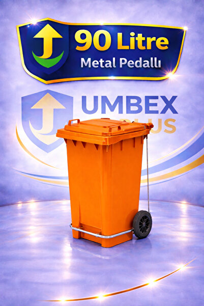 UMBEX PLUS Metal Pedallı Çöp Konteyneri 90 Litre Konteyner ve 10 Adet Çöp Poş...
