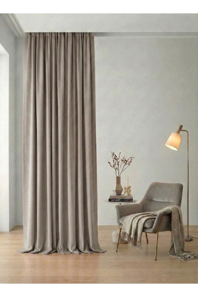 Bercem Home Perdele din spumă texturată catifea - nurcă - (plantare fără pliuri)