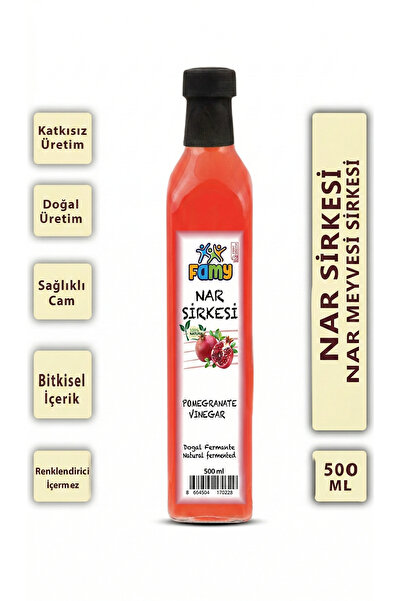 FAMY %100 Doğal Fermante Nar Sirkesi 500 ml - Katkısız Geleneksel Cam Şişe