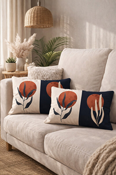 SasoHome Crveni mesec i krem boje biljke dizajnirane kao dvodelni pravougaoni...