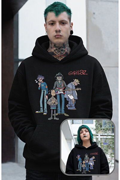 Fuddy Moda سويت شيرت بقلنسوة مطبوع عليه Gorillaz للجنسين، هودي مطبوع عليه فرق...
