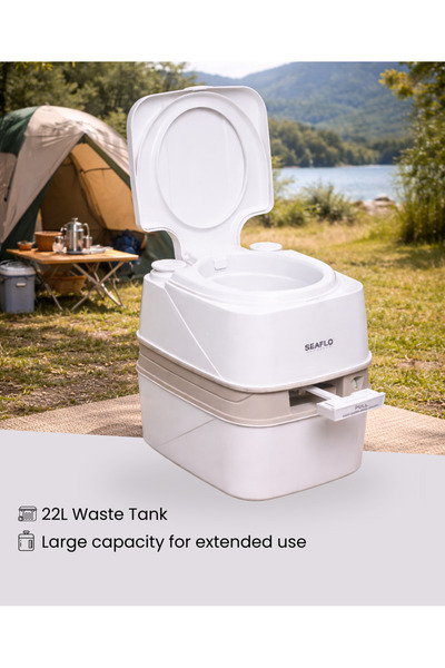 Seaflo 22L Portable Camping Toilet with 15L Flush Tank Leakproof RV Travel Outdoor Toilet
