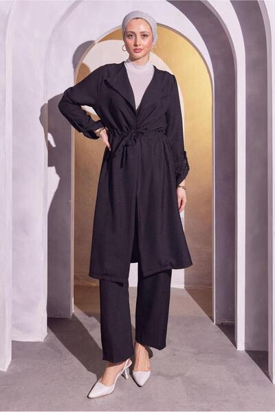 TRENDTESETTÜR طقم نسائي أسود - بنطلون برباط، T 6704