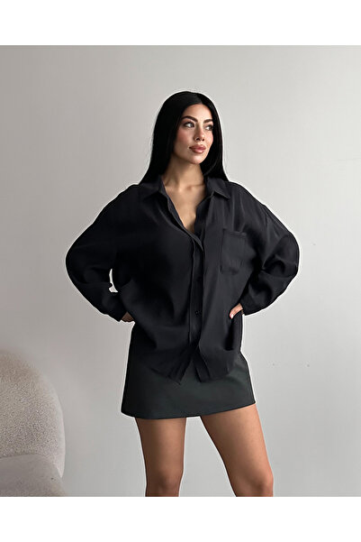 FERZOLAİO Bambu Oversize Siyah Gomlek