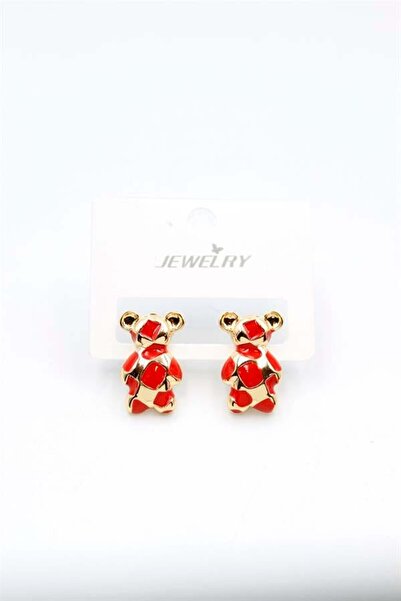 NOVAHAVEN Enameled Teddy Bear Earrings - Red
