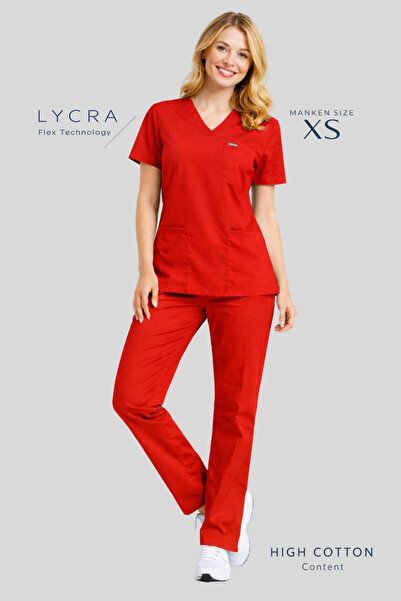 Simirna Üniforma Crveni premium lycra hirurški komplet odjeće za lekare i med...