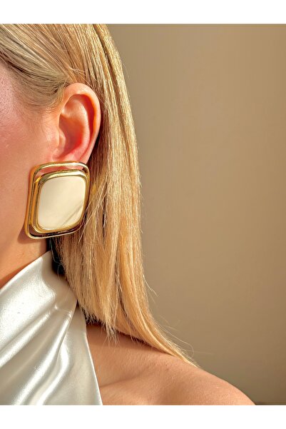 YOUES JEWELRY Çelik Dera Krem Gold Kadın Küpe