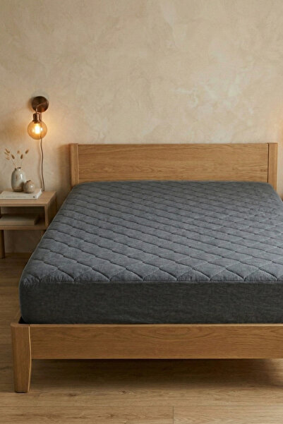 Nart Home Yatak Alezi Pamuklu Kapitone Fitted Full Kenar Yatak Koruyucu Gri