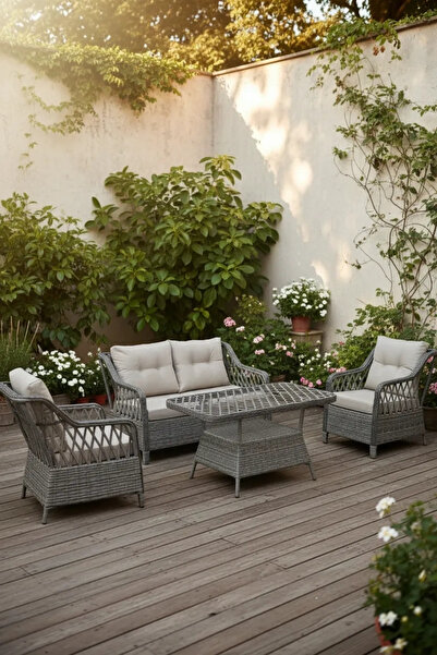 adımshops MENEKŞE  2+1+1+masa Rattan Bahçe Balkon Mobilyası