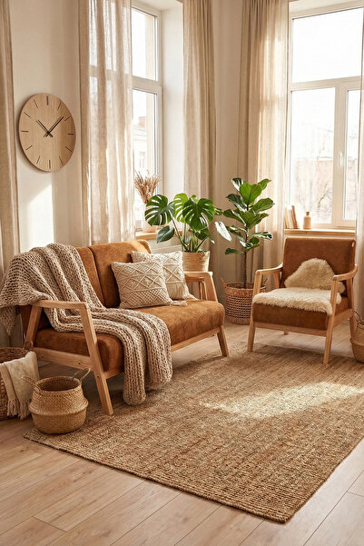 Zem Favela Bohem Çay Seti Natürel Ahşap, Hardal (1 ADET İKİLİ BERJER 1 ADET T...