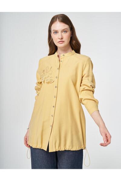 Kayra Nakış Aplikeli Tunik Hardal