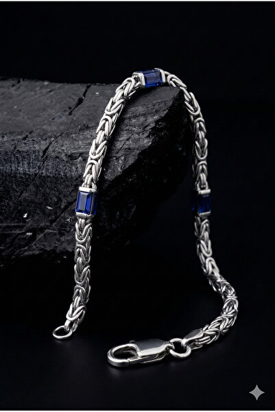 ANDA 925 Ayar Gümüş Taşlı Kare Kral Zincir Bileklik 2.5 mm Genişlik 21 cm Uzu...