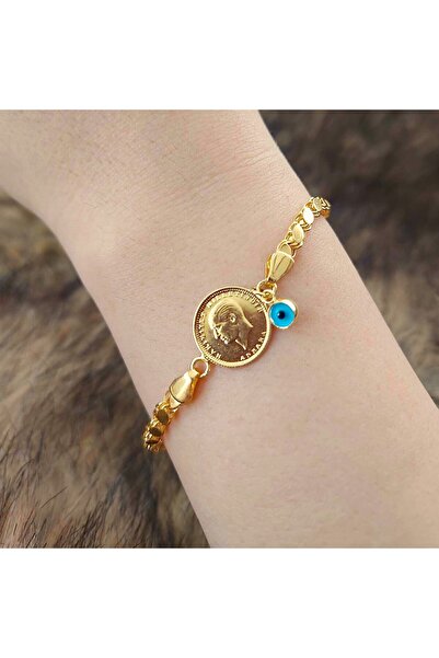 Altınbeyi Ata Çeyrek Altınlı 14/22 Ayar Nazar Boncuklu Şık Altın Bileklik
