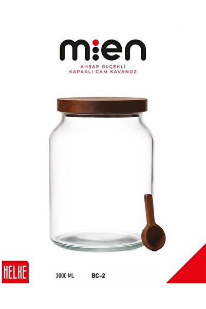 MİEN Vakumlu Kapak Akasya Ölçek Kaşıklı Kavanoz 3000ml
