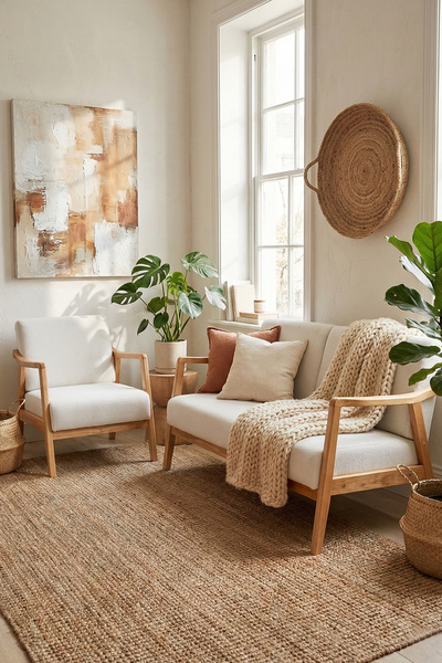 Zem Favela Bohem Çay Seti Natürel Ahşap, Kırık Beyaz (1 ADET IKİLİ BERJER 1 A...