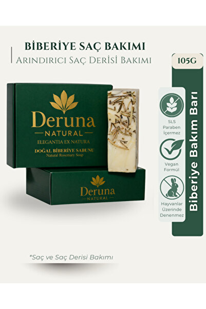 DERUNA NATURAL Doğal Biberiye Sabunu - Zeytinyağı, Hint, H.Cevizi Yağı Destek...