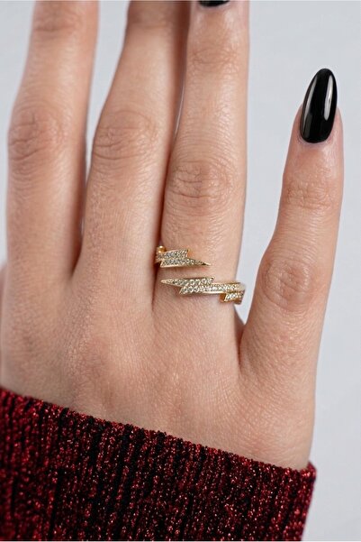 EKİDORA خاتم نسائي من الفولاذ بتصميم ريترو على شكل صاعقة، موديل قابل للتعديل