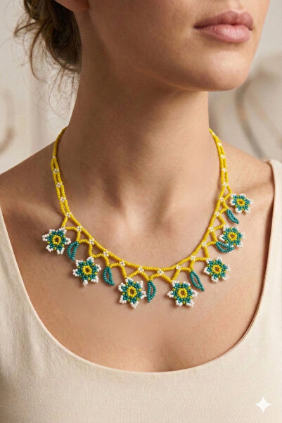 PETEK AKSESUAR BONCUK OYA EL YAPIMI ÇİÇEK ETNİK KOLYE