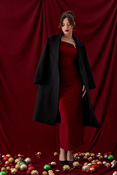 Shopping Shop Palton lung cu curea NEGRU