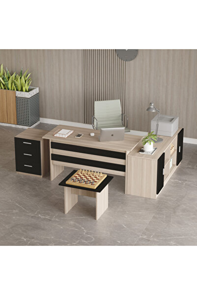 Yurupa Bega ABCF Ofis Büro Masa Takımı 3 Renk Meşe Siyah BEG13-OB