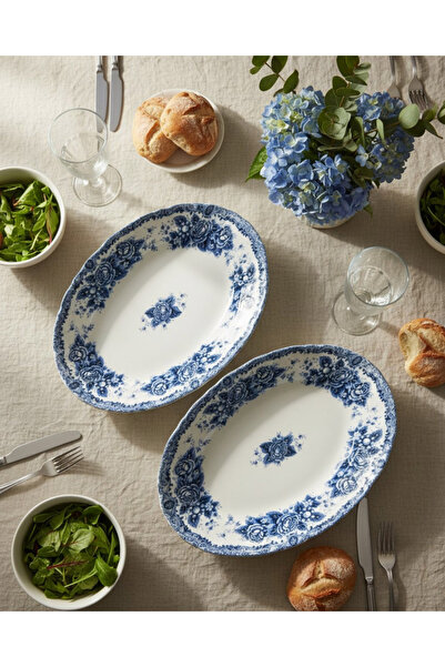 KÜTAHYA HOME Blue Romance 2-Piece 25 cm Patterned Porcelain Kayık Salad Set –...