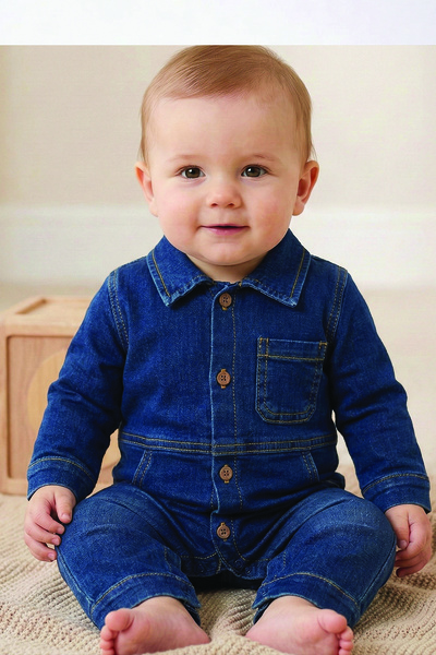 ICEFOX Düğmeli Bebek Kot Tulum Denim