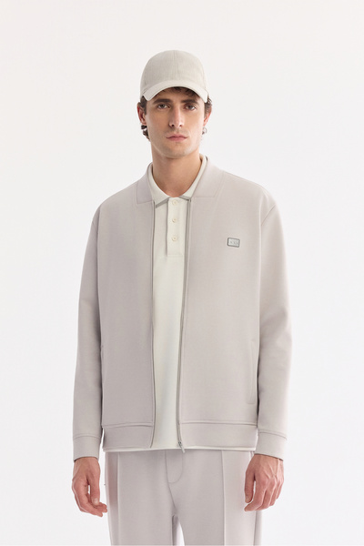 Avva Erkek Gri Kare Yaka Göğüs Ucu Enjeksiyon Baskılı İnerlok Hırka A61Y1201