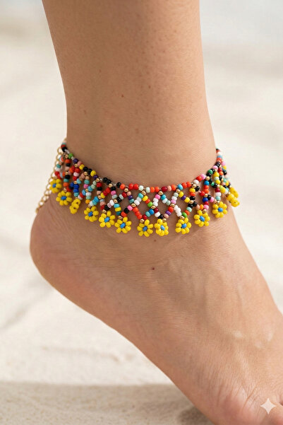 PETEK AKSESUAR Flower Anklet - Beaded Handmade