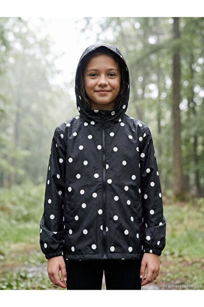 Civil Girls Fleece Printed Raincoat for 10-13 Years Old - Black 13-14 Years Old